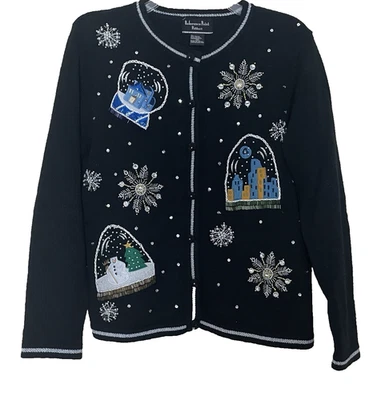 Винтажный Reference Point рождественский кардиган свитер маленький PP бисером праздники - Изображение 1 из 4