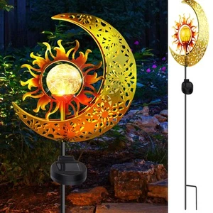 Solar Garden Lights Outdoor Stakes, Sun & Moon Glass Globe Solar Lights, Wate... - Picture 1 of 8