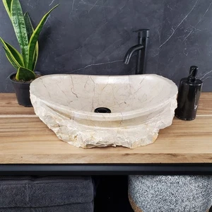 Marmor Stein Gefäß Badezimmer Waschbecken, 20 x 16 Zoll Neutral Beige Geschnitzt Waschbecken - Bild 1 von 23