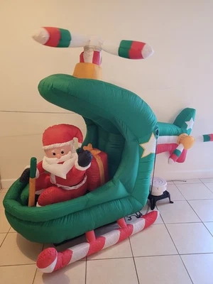 6ft Airblown Gemmy Santa Helicopter Rotors Spin Animated  - Image 1 of 4