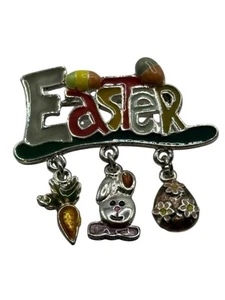 Vintage Ostern Brosche Anstecknadel Anhänger Hase Ei Emaille silberfarben Hase bunt - Bild 1 von 13