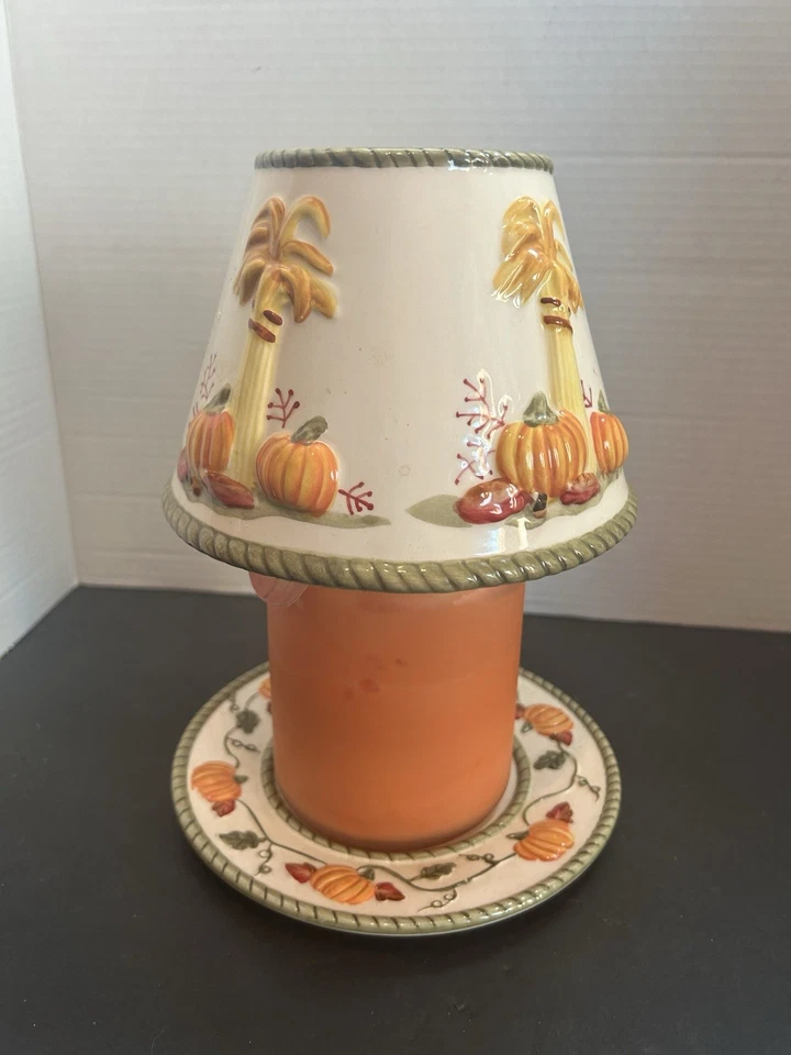 Cerámica Cosecha Otoño Calabaza Vela Tarro Topper y Plato Set Granja Campo Foto 1 de 1