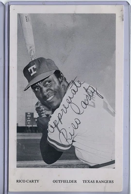 Cartão postal foto 1973 Texas Rangers Rico Carty autógrafo assinado - Imagem 1 de 2