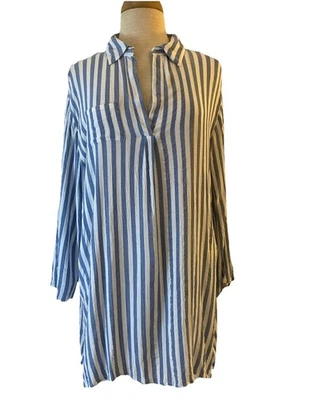 Raviya синий в полоску раздельный вырез, 3/4 рулон вкладка рукав Топ SZ 2 X 100% вискоза - Изображение 1 из 4