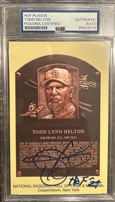 Todd Helton Signed Hall of Fame Plaque Postcard “HOF 24” Insc Rockies PSA/DNA - Image 1 of 2