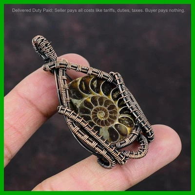 Oferta de Navidad Piedras Preciosas Fósiles de Amonita Cumpleaños Nuevo Alambre Envuelto Colgante Cobre Foto 1 de 4