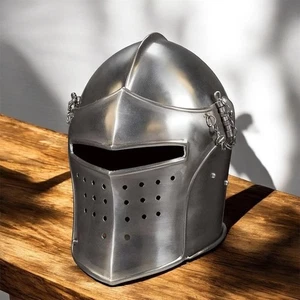 Casco Caballero Cruzado Negro: Armadura Templaria de Acero, Juegos con disfraces LARP - Imagen 1 de 3
