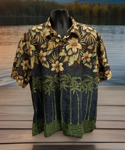 BURMA BIBAS Camp Hemd Herren XL Hawaii Tropic Floral Aloha Baumwolle grün Tasche - Bild 1 von 14