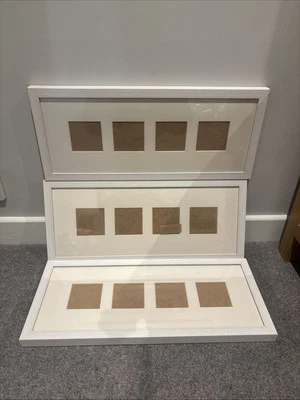 Three 21x9” Photo/Picture Frames with White quadruple 3x3” Mount White Frame - Image 1 of 4