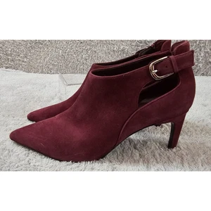 NEW Calvin Klein Ankle Booties Heels Burgundy Suede Pointed Toe Stiletto Sz 11 - Picture 1 of 8