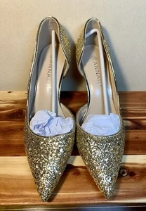 Annaili All Over Gold Glitter Stiletto Gold Mirror Heels Shoes 7.5-New - Picture 1 of 18