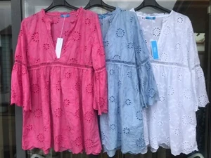 NEW BILLI COTTON BOHO BLOUSE TOP TUNIC WITH CUT OUT EMBROIDERY SIZE UK 8 - 12 - Picture 1 of 14