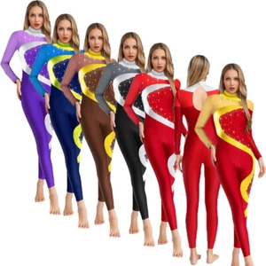 Womens Roller Skating Leotard Patchwork Full Body Gymnastic Bodysuit Competition - Picture 1 of 44