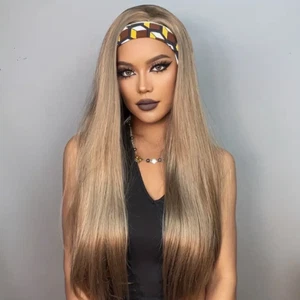 Peruka włosy blond brąz ombre włosy proste długie - Zdjęcie 1 z 3
