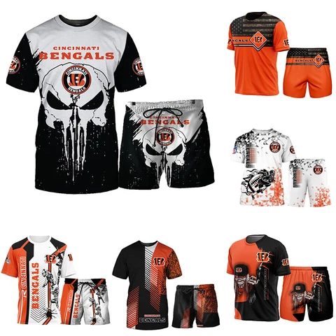 Cincinnati Bengals Mens Short Sleeve Suit Summer Casual T Shirt Board Shorts Cover