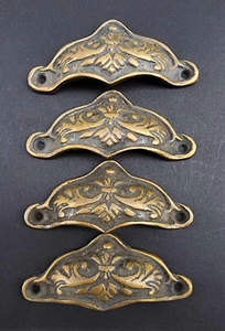 4 Brass Antique Style Victorian Apothecary Cabinet Drawer Handles Pull 3"c. #A10 - Picture 1 of 9