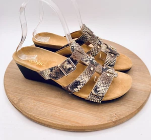 Sandalias Vionic Radia para mujer 7 38 cuero beige ortopédicas cuña piel de serpiente - Imagen 1 de 12
