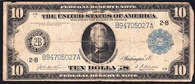 1913 New York Federal Reserve Large Ten Dollar Blue Seal Note - Image 1 of 2