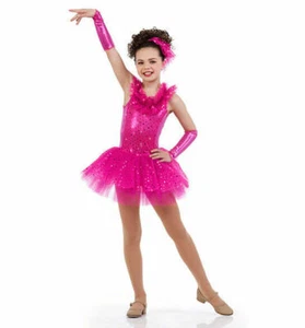 Glamourös FUCHSIA Erwachsene kleines Tanzkostüm Glitzer Pailletten Ballett Tutu Steppkleid neu - Bild 1 von 9