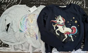 2 pieces Long Sleeve tees Tops UNICORN GRAPHIC girls, H&M Sz 6-8 NWT - Picture 1 of 6