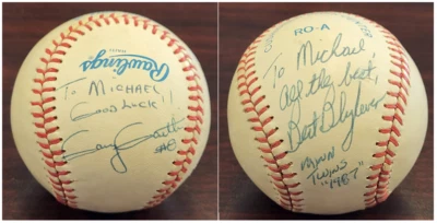 Bert Blyleven & Gary Gaetti JSA Authenticated Autographed Bobby Brown Baseball ! - Image 1 of 4