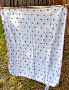 Ralph Lauren PINK TEDDY Bear Baby Blanket White Cotton Swaddle POLO - Picture 1 of 9