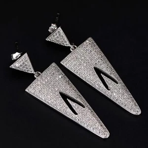 Argento Sterling - Orecchini pendenti triangolo pavè di cristallo bianco - 8,5 g - Foto 1 di 5
