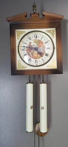 Vintage 1977 Schmeckenbecher Romantic Wall Chiming Weight Driven Clock Working Cover