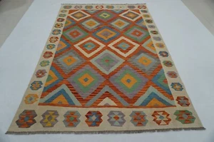 6x9 Orange Reversible Afghan Hand Woven Wool Tribal Area Rug 5'9"x8'4" - Picture 1 of 11