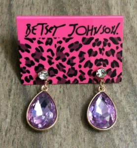 Betsey Johnson Sparkling Crystal Purple Teardrop Crystal Pierced Stud Earrings! - Picture 1 of 2
