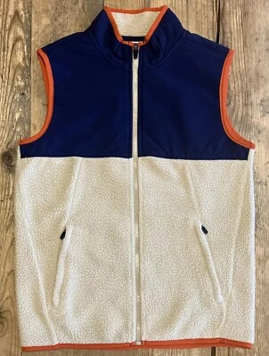 OLD NAVY Size XL 14-16 Boys Navy Blue & Beige W/ Orange Trim Sherpa Vest EEUC - Image 1 of 4