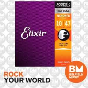 Elixir 11152 Acoustic 12 String Guitar Strings Nano Nanoweb Light 10-47 A-NW-12L - Picture 1 of 2