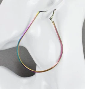 Pendientes de aro arco iris aros ovalados 3 1/8" largo delgado alambre flaco lágrima pera - Imagen 1 de 9