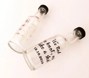 80 X 50ml MINATURE CLEAR STICKERS FAVOURS WEDDING TIED THE KNOT SHOT LABELS 5cl - Picture 1 of 3