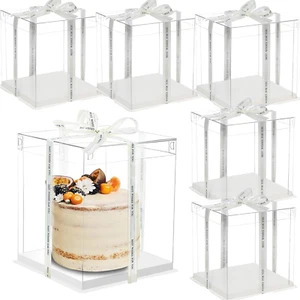 6 Pack Clear Cake Box Transparent for 2 Tiered 8X8X9Inch Tall Carrier with Board - Picture 1 of 1