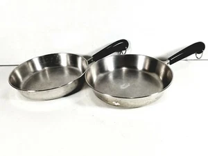 Revere Ware 1801 - 9" Fry Pan Stainless Steel Lot of 2 Pans Vintage - Picture 1 of 6