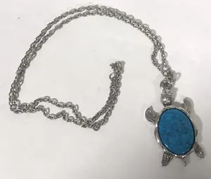 Vintage Jewelry Faux Turquoise Turtle Pendant Chain Necklace Silver tone - Picture 1 of 6