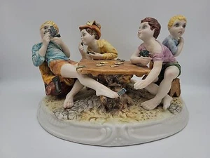 Capodimonte 4 Boy Poker Game Cheaters Large Figurine 11" X 14" Italy RARE -Read - Picture 1 of 15