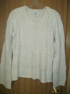 COLUMBIA Womens M Beige V Neck Cotton Blend Bell Sleeve Sweater - Picture 1 of 4