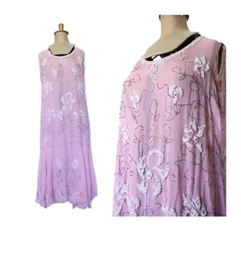 Lilac Beaded Flapper Dress True Roaring 20s Dance Flared Skirt Charleston Gatsby - Picture 1 of 12