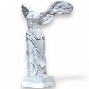 Nike Vittoria Alata Scultura da Tavolo in Marmo con Base in Alabastro H 30cm - Picture 1 of 7