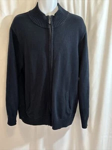 LL BEAN Full Zip Heavy Weight Sweater Jacket Navy Blue LARGE 100% Cotton - Picture 1 of 7