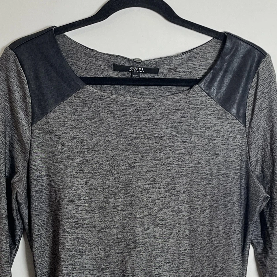 Vestido Vaina Guess Manga Larga Talla L Acanalado Gris Jaspeado Jersey e Imitación Cuero Foto 1 de 4