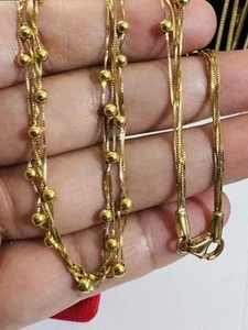 Solid 18K 750 Genuine Gold Box Beads Layer Necklace 16” long 3mm 6.96g Choker - Picture 1 of 23