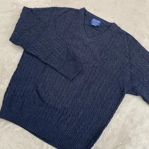 Pendleton V Neck Cable Knit Sweater Men Large Navy 100% Lambswool Preppy Gpa - Picture 1 of 9
