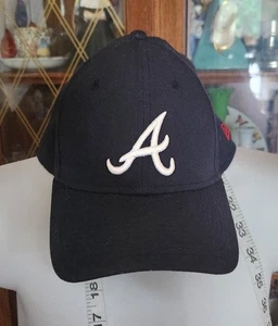 Atlanta Braves Hat New Era 39Thirty Flex Fit XL/L Blue MLB Baseball Cap GUC - Picture 1 of 8