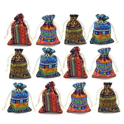 Bolsas para monedas de joyería estilo egipcio 12 piezas con cordón estampado azteca bolsa de regalo parte... Foto 1 de 4