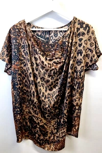 Claire blouse leopard print top Size 40 cap sleeves 100% silk waterfall front 06 - Picture 1 of 10