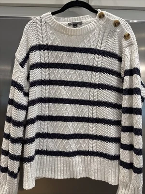 Женский свитер Ann Taylor. Размер XL синие и белые полосы. 100% хлопок - Изображение 1 из 3