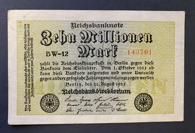 Germany 10 Million Mark 1923 Banknote – "Zehn Millionen Mark" | Historic Bill - Image 1 of 2